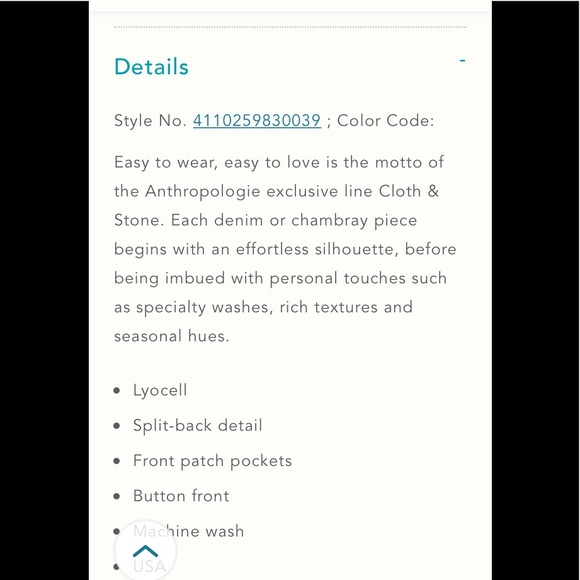 Cloth and Stone Chambray Button down Split back - Picture 6 of 6